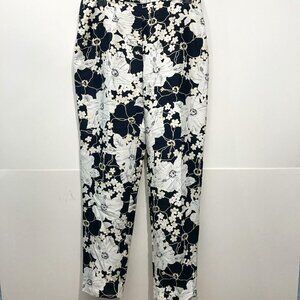 Real Clothes Floral pant Silk Ivory Black Lightweight Side Zip Size 6